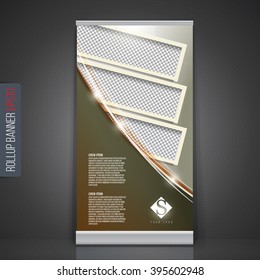 Roll up banner stand template. Abstract background for design,  business, education, advertisement.  Dark color. Vector  illustration.