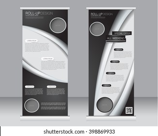 Roll up banner stand template. Abstract background for design,  business, education, advertisement.  Black and white color. Vector  illustration