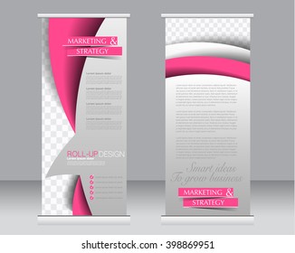 Roll up banner stand template. Abstract background for design,  business, education, advertisement.  Pink color. Vector  illustration