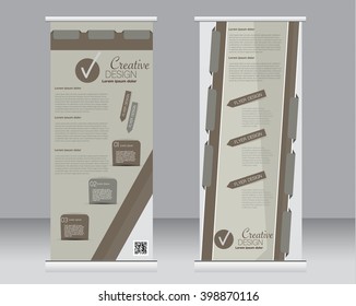 Roll up banner stand template. Abstract background for design,  business, education, advertisement.  Brown color. Vector  illustration