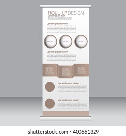 Roll up banner stand template. Abstract background for design,  business, education, advertisement.  Brown color. Vector  illustration.