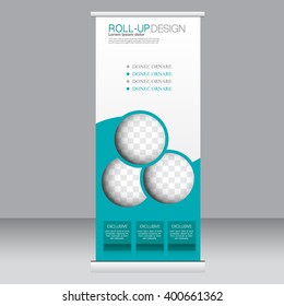 Roll up banner stand template. Abstract background for design,  business, education, advertisement.  Green color. Vector  illustration.
