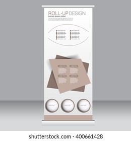 Roll up banner stand template. Abstract background for design,  business, education, advertisement.  Brown color. Vector  illustration.