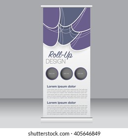 Roll up banner stand template. Abstract background for design,  business, education, advertisement. Purple color. Vector  illustration.