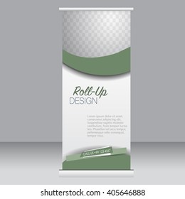 Roll up banner stand template. Abstract background for design,  business, education, advertisement.  Green color. Vector  illustration.