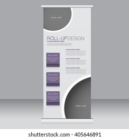 Roll up banner stand template. Abstract background for design,  business, education, advertisement. Purple color. Vector  illustration.
