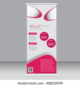 Roll up banner stand template. Abstract background for design,  business, education, advertisement. Pink color. Vector  illustration.