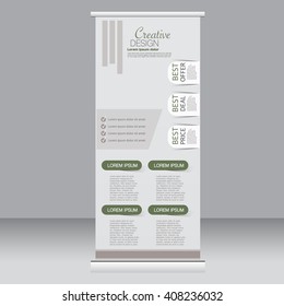 Roll up banner stand template. Abstract background for design,  business, education, advertisement.  Green color. Vector  illustration.