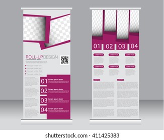 Roll up banner stand template. Abstract background for design,  business, education, advertisement.  Pink color. Vector  illustration.
