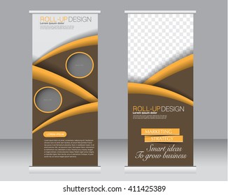 Roll up banner stand template. Abstract background for design,  business, education, advertisement. Brown and orange color. Vector  illustration.