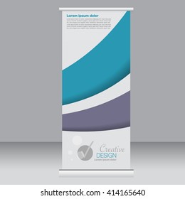 Roll up banner stand template. Abstract background for design,  business, education, advertisement. Blue and purple color. Vector  illustration.