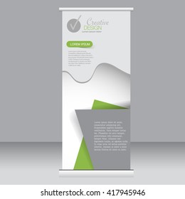 Roll up banner stand template. Abstract background for design,  business, education, advertisement.  Green color. Vector  illustration.