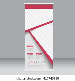 Roll up banner stand template. Abstract background for design,  business, education, advertisement. Red color. Vector  illustration.
