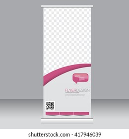 Roll up banner stand template. Abstract background for design,  business, education, advertisement. Pink color. Vector  illustration.