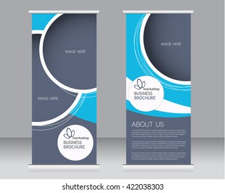 Roll up banner stand template. Abstract background for design,  business, education, advertisement.  Blue color. Vector  illustration.
