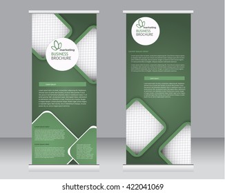 Roll up banner stand template. Abstract background for design,  business, education, advertisement.  Green color. Vector  illustration