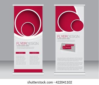 Roll up banner stand template. Abstract background for design,  business, education, advertisement.  Red color. Vector  illustration