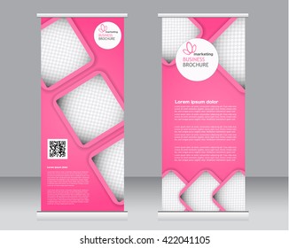 Roll up banner stand template. Abstract background for design,  business, education, advertisement.  Pink color. Vector  illustration