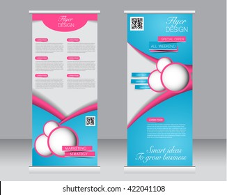 Roll up banner stand template. Abstract background for design,  business, education, advertisement.  Pink and blue color. Vector  illustration