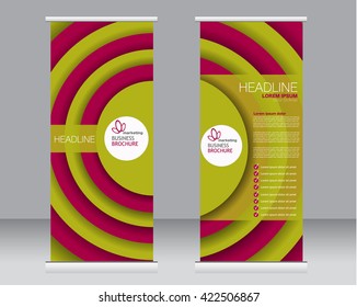 Roll up banner stand template. Abstract background for design,  business, education, advertisement. Red and green color. Vector  illustration.