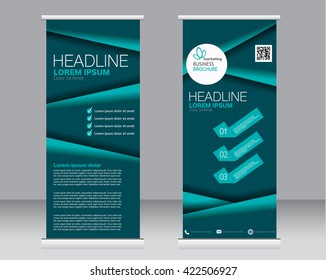 Roll up banner stand template. Abstract background for design,  business, education, advertisement.  Green color. Vector  illustration.