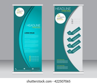 Roll up banner stand template. Abstract background for design,  business, education, advertisement.  Green color. Vector  illustration.