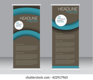 Roll up banner stand template. Abstract background for design,  business, education, advertisement. Brown and green color. Vector  illustration.