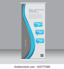 Roll up banner stand template. Abstract background for design,  business, education, advertisement. Blue color. Vector  illustration