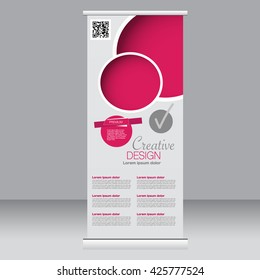 Roll up banner stand template. Abstract background for design,  business, education, advertisement. Pink color. Vector  illustration