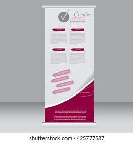 Roll up banner stand template. Abstract background for design,  business, education, advertisement. Pink color. Vector  illustration