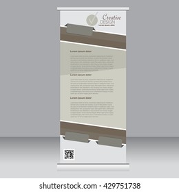 Roll up banner stand template. Abstract background for design,  business, education, advertisement. Brown color. Vector  illustration