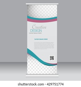 Roll up banner stand template. Abstract background for design,  business, education, advertisement.  Green and red color. Vector  illustration