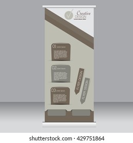 Roll up banner stand template. Abstract background for design,  business, education, advertisement. Brown color. Vector  illustration