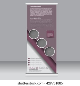 Roll up banner stand template. Abstract background for design,  business, education, advertisement. Dark red color. Vector  illustration