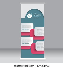 Roll up banner stand template. Abstract background for design,  business, education, advertisement.  Green and red color. Vector  illustration