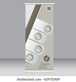 Roll up banner stand template. Abstract background for design,  business, education, advertisement. Brown color. Vector  illustration