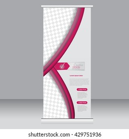 Roll up banner stand template. Abstract background for design,  business, education, advertisement. Pink color. Vector  illustration