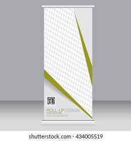 Roll up banner stand template. Abstract background for design,  business, education, advertisement. Green color. Vector  illustration.