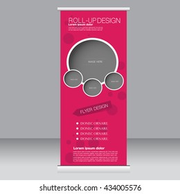 Roll up banner stand template. Abstract background for design,  business, education, advertisement. Pink color. Vector  illustration.