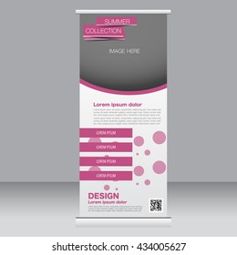 Roll up banner stand template. Abstract background for design,  business, education, advertisement.  Pink color. Vector  illustration.