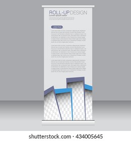 Roll up banner stand template. Abstract background for design,  business, education, advertisement. Blue color. Vector  illustration.