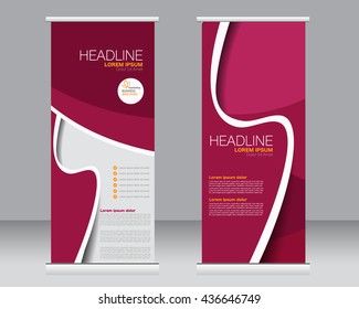 Roll up banner stand template. Abstract background for design,  business, education, advertisement.  Pink color. Vector  illustration.