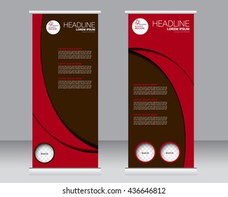 Roll up banner stand template. Abstract background for design,  business, education, advertisement.  Red color. Vector  illustration.