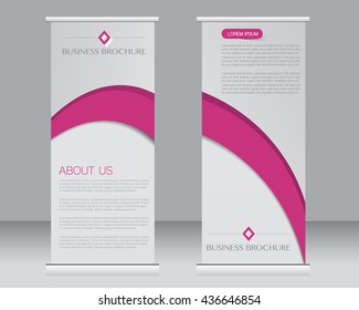 Roll up banner stand template. Abstract background for design,  business, education, advertisement.  Pink color. Vector  illustration.