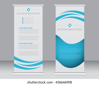 Roll up banner stand template. Abstract background for design,  business, education, advertisement.  Blue color. Vector  illustration.