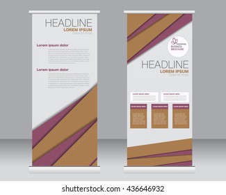 Roll up banner stand template. Abstract background for design,  business, education, advertisement.  Brown and red color. Vector  illustration.