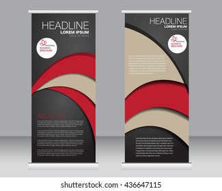 Roll up banner stand template. Abstract background for design,  business, education, advertisement.  Black and red color. Vector  illustration.