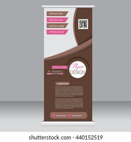 Roll up banner stand template. Abstract background for design,  business, education, advertisement. Pink and brown color. Vector  illustration.