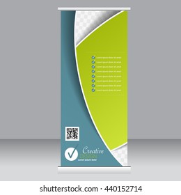 Roll up banner stand template. Abstract background for design,  business, education, advertisement. Green color. Vector  illustration.