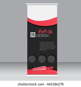 Roll up banner stand template. Abstract background for design,  business, education, advertisement. Red and black color. Vector  illustration.